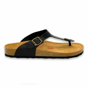 Men's Rockfish Lochlan Leather Thong Cork Flatform Flip Flop Sandals Black | GZX4526PS