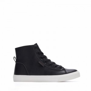 Women's Rockfish Classic 775 Lace Up With Full Zip Microfibre Faux Leather High-Top Sneakers Black | IET7943LK