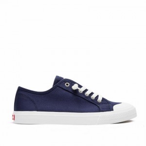 Women's Rockfish Original 745 Lazy-lace Canvas Low-Top Sneakers Navy Blue | EMT90100FX