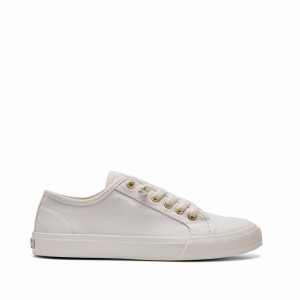 Women's Rockfish Original 745 Lazy-lace Canvas Low-Top Sneakers White | XZV5771NO