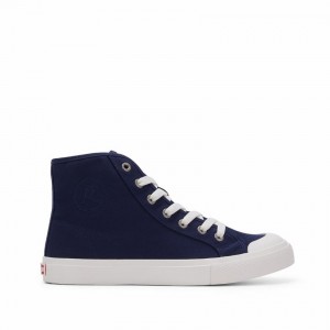 Women's Rockfish Original 745 Water Repellent Canvas High-Top Sneakers Navy Blue | CBV616WG