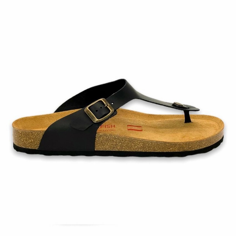 Men\'s Rockfish Lochlan Leather Thong Cork Flatform Flip Flop Sandals Black | GZX4526PS