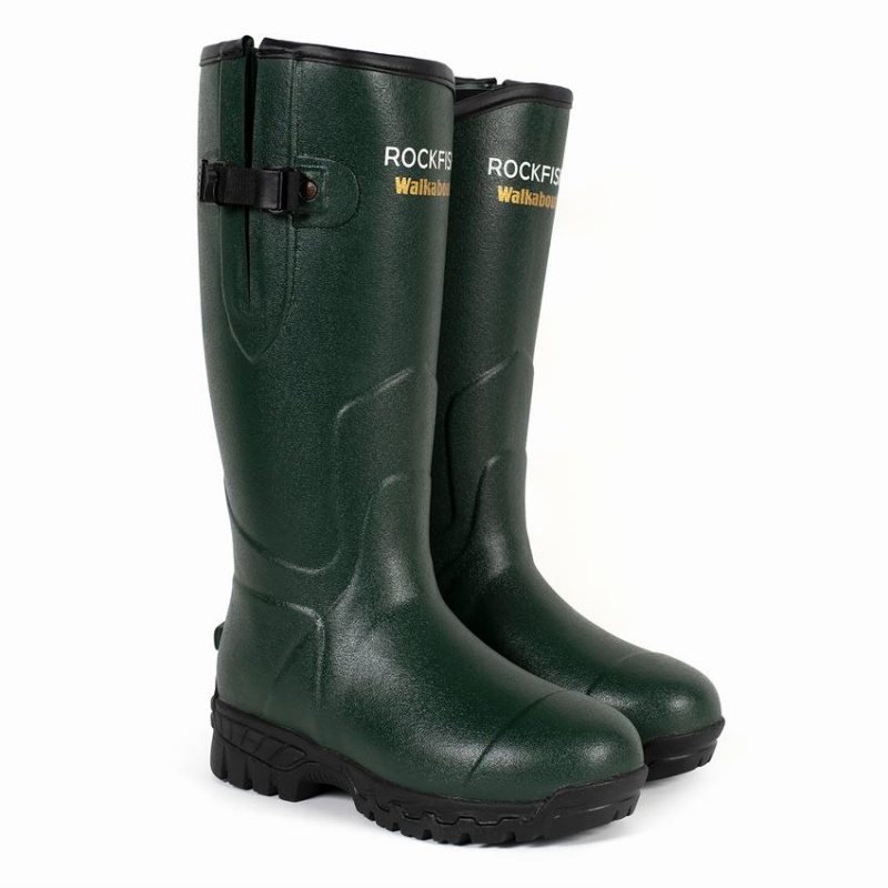 Men's Rockfish Walkabout Tall Side Adjustable 5mm Neoprene Insulated Wellington Boots Dark Green | WPU9540KQ