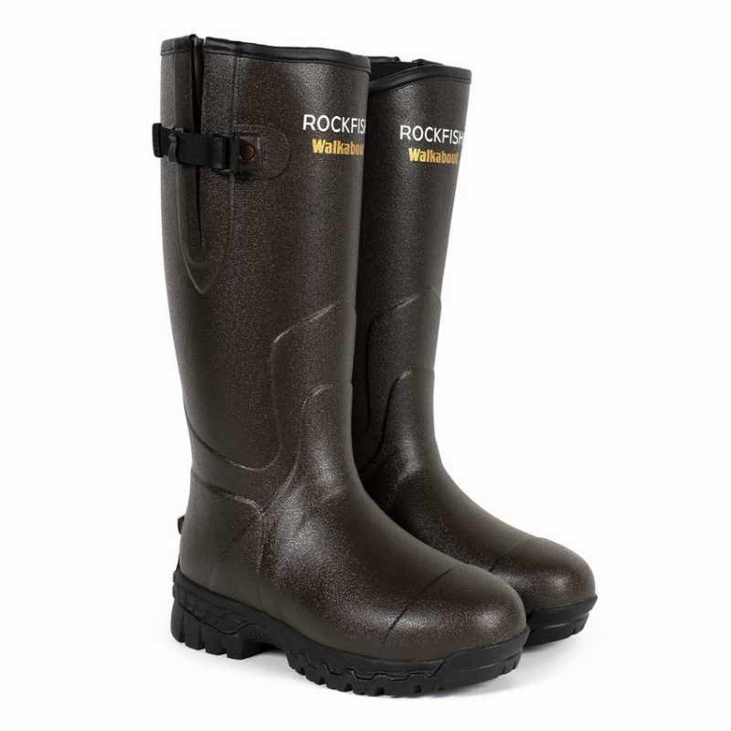 Men's Rockfish Walkabout Tall Side Adjustable 5mm Neoprene Insulated Wellington Boots Dark Brown | GLS2569YF