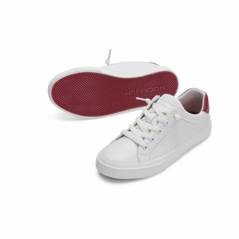 Women's Rockfish 775 Microfibre Trainers Low-Top Sneakers White Red | YUZ4988QW