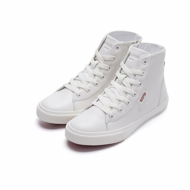 Women's Rockfish Classic 775 Lace Up With Full Zip Microfibre Faux Leather High-Top Sneakers White | JNJ5157EF