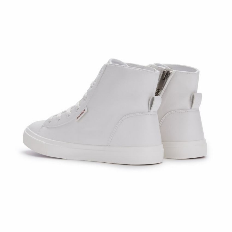 Women's Rockfish Classic 775 Lace Up With Full Zip Microfibre Faux Leather High-Top Sneakers White | JNJ5157EF