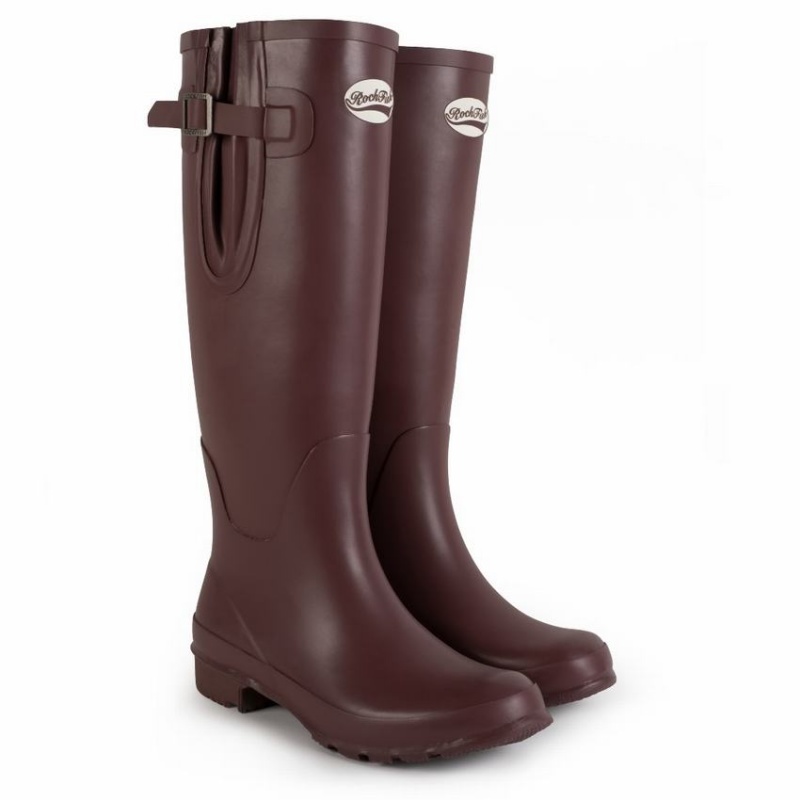 Women's Rockfish Everyday Tall Side Adjustable Wellington Boots Black Brown | WGN6068QK