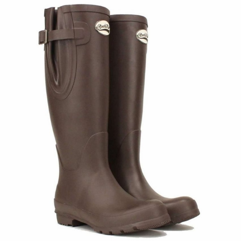 Women's Rockfish Everyday Tall Side Adjustable Wellington Boots Dark Brown | DNX5249SZ