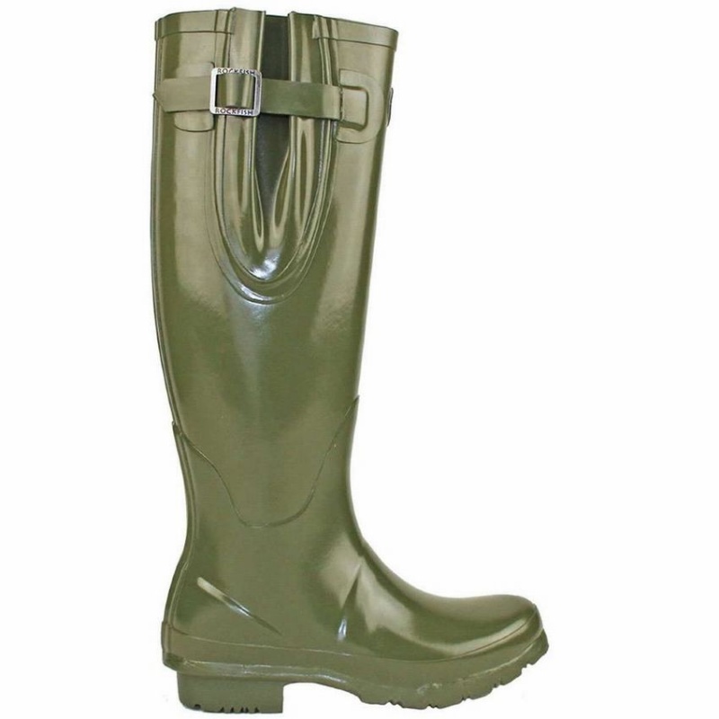 Women\'s Rockfish Everyday Tall Side Adjustable Wellington Boots Dark Green | RRP9548MV