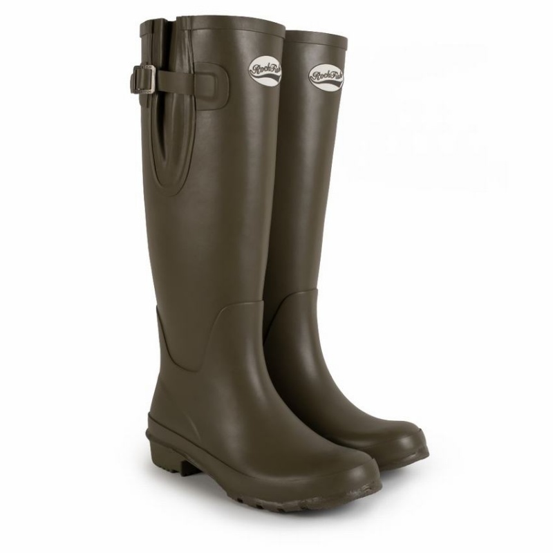 Women's Rockfish Everyday Tall Side Adjustable Wellington Boots Deep Green Brown | IYH198UT