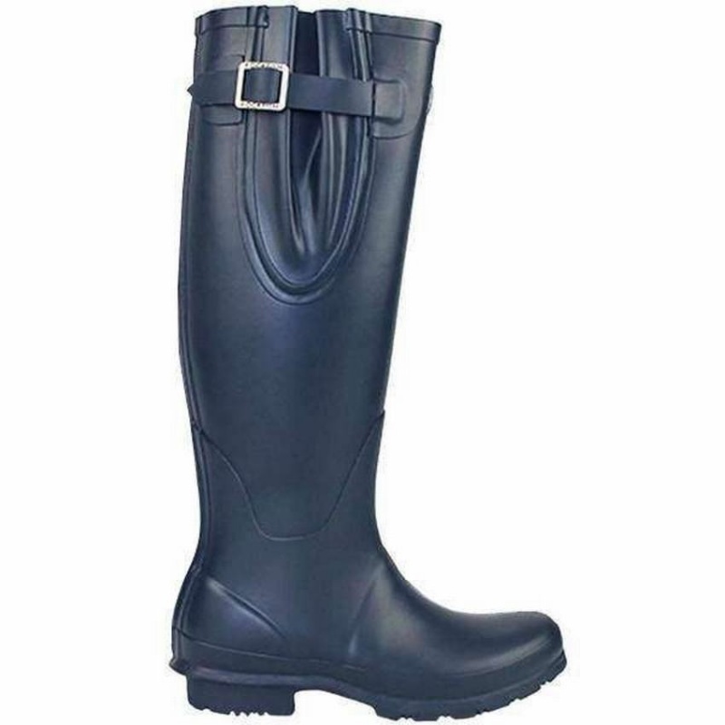 Women\'s Rockfish Everyday Tall Side Adjustable Wellington Boots Navy Blue | VHR58100DY