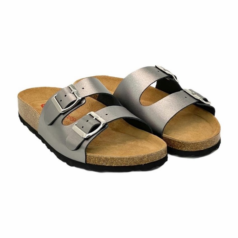 Women's Rockfish Kendall Two-Strap Double Strap Sandals Grey Silver | MBX424KB