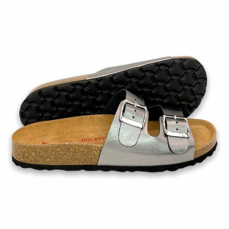 Women's Rockfish Kendall Two-Strap Double Strap Sandals Grey Silver | MBX424KB