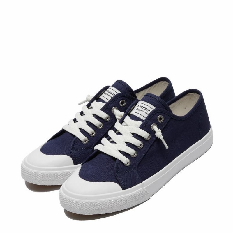 Women's Rockfish Original 745 Lazy-lace Canvas Low-Top Sneakers Navy Blue | EMT90100FX