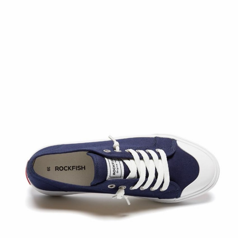 Women's Rockfish Original 745 Lazy-lace Canvas Low-Top Sneakers Navy Blue | EMT90100FX