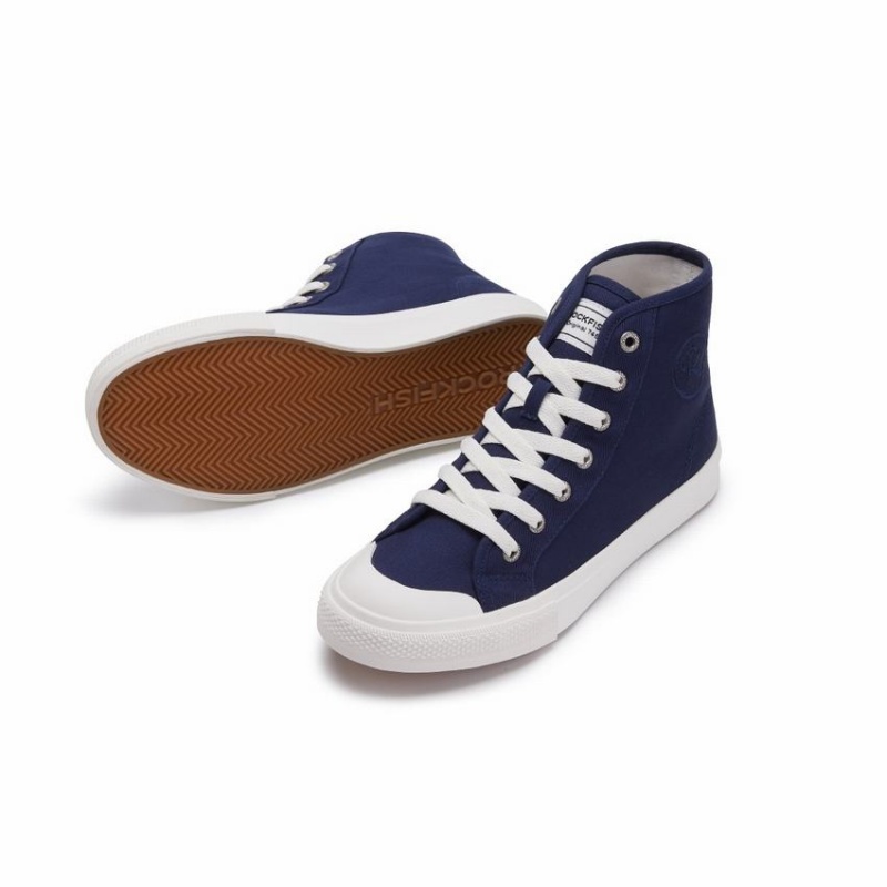 Women's Rockfish Original 745 Water Repellent Canvas High-Top Sneakers Navy Blue | CBV616WG